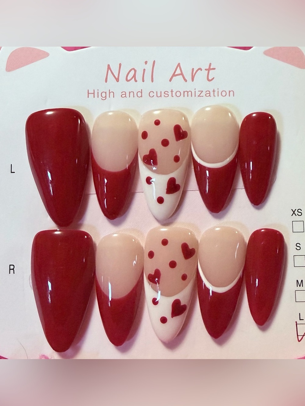 Red Heart Accent Press-On Nail Set - Women Makeup